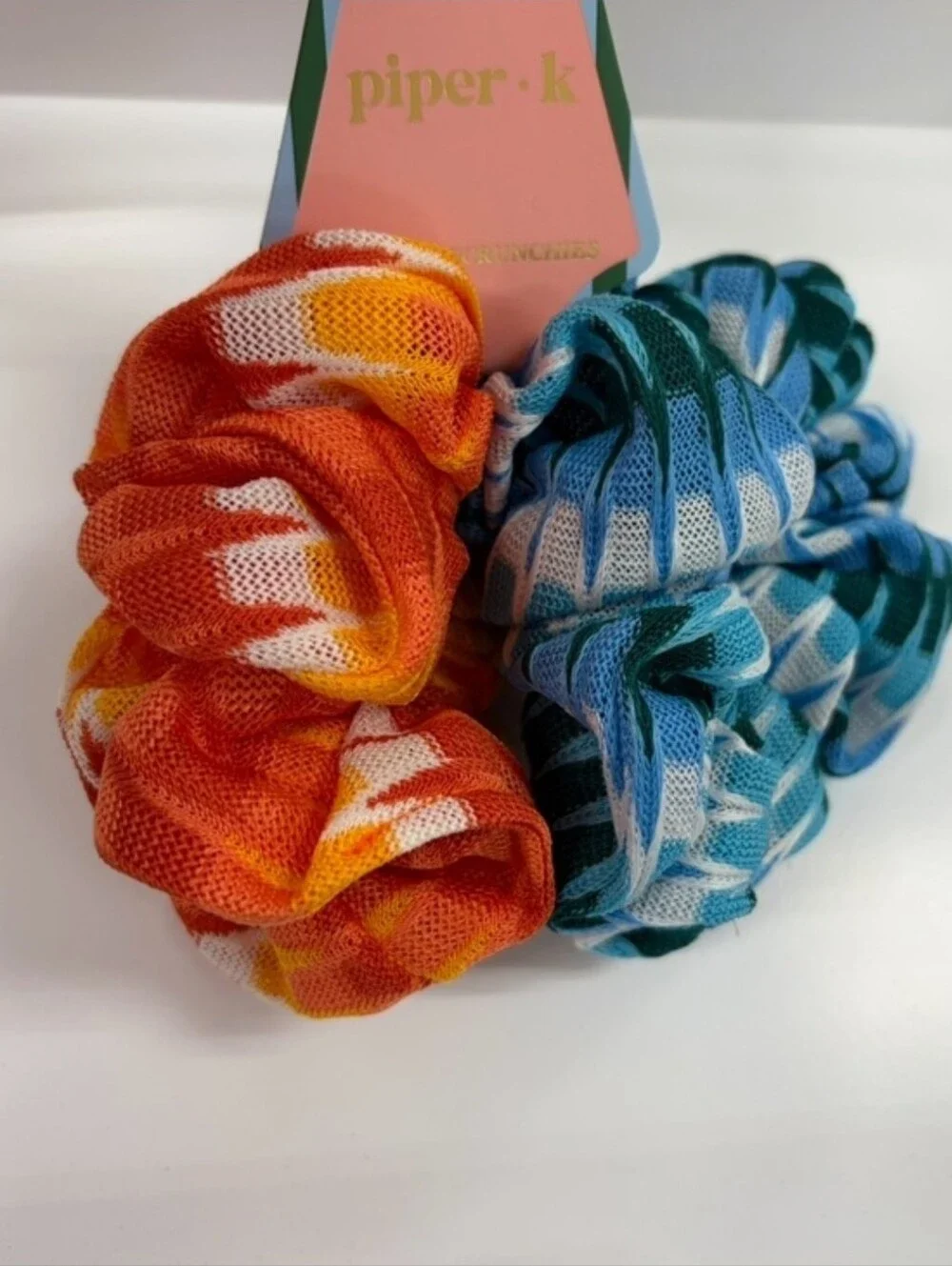 💙▪️Piper k▪️ Tie-Dye Knit Scrunchie Set - Orange & Teal